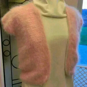 Vintage Saks Fifth Avenue Angora baby pink shrug sweater knit vest cottagecore